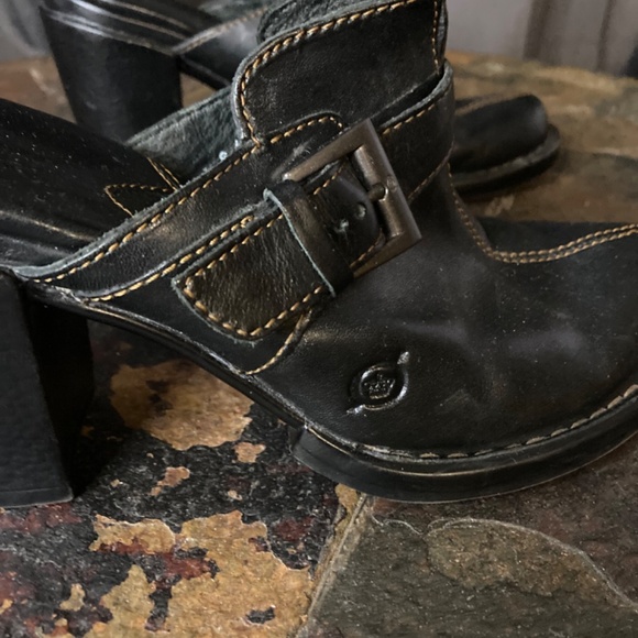 Born Black Leather Mules Stitching Heel Classic Casual Sz 6 - Picture 4 of 11